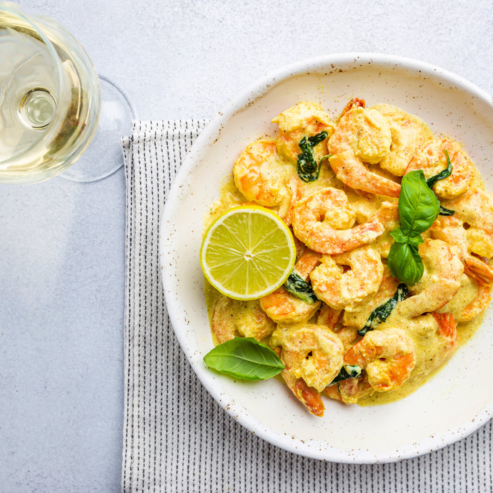 A Food & Wine Marriage - Coconut Curried Prawns with Basil - Paired With Chardonnay