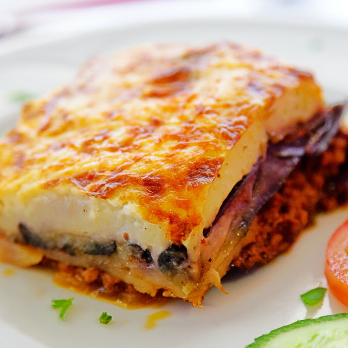 A Marriage - Two Brothers Cabernet Merlot with Greek Lamb Moussaka and Béchamel Sauce